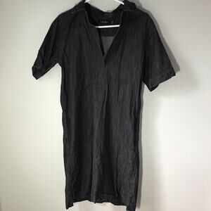 Lauren Ralph Lauren med cotton black short sleeve v neck midi shift shirt dress